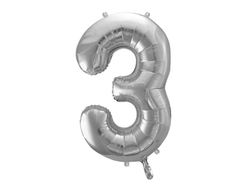 BALON CYFRA 3 SREBRNY 34'' 86cm