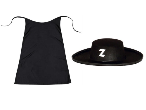 ZESTAW ZORRO CZARNY PELERYNA 90cm 2el