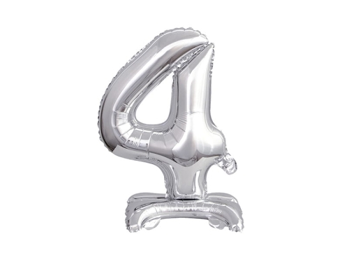 BALON BC CYFRA 4 STOJĄCY SREBRNY 15'' 38cm