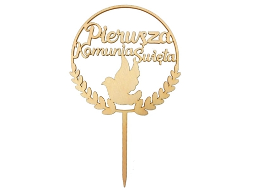 KARTECZKI NA PIKU TOPPER PIERWSZA KOMUNIA GOŁĄBEK DREWNIANY 23cm 1szt