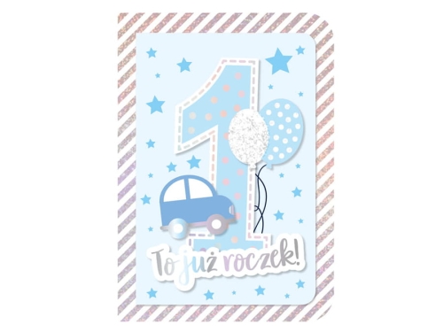KARTKA ROCZEK TO JUŻ ROCZEK SAMOCHÓD BŁĘKITNA 17x12cm