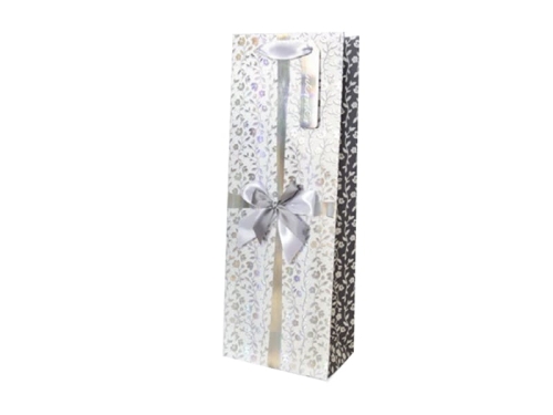TOREBKA PREZENTOWA KOKARDA KWIATY SREBRNA 36x13cm 1szt