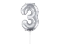 BALON CYFRA 3 SREBRNY 14'' 35cm