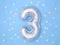 BALON CYFRA 3 SREBRNY 14'' 35cm