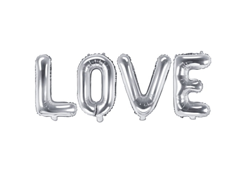 BALON NAPIS LOVE SREBRNY 55x14'' 140x35cm