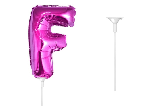 BALON LITERA F RÓŻOWY 14'' 36cm + PATYK