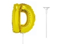 BALON LITERA D ZŁOTY 14'' 36cm + PATYK