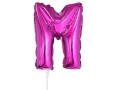 BALON LITERA M RÓŻOWY 14'' 36cm + PATYK