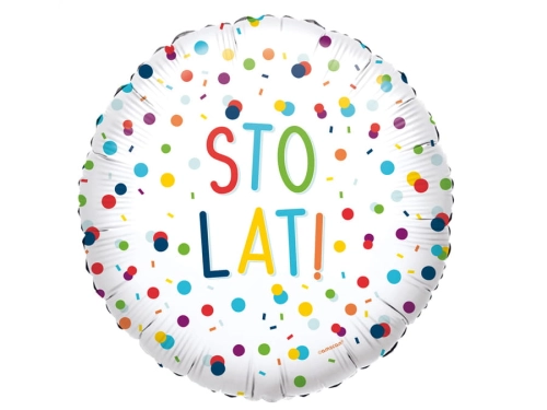 BALON STO LAT KOLOROWE GROSZKI BIAŁY 17'' 43cm
