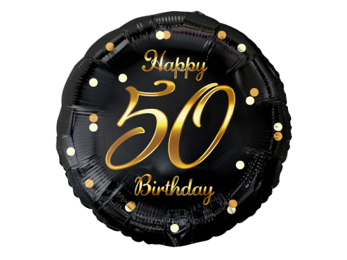 BALON 50 HAPPY BIRTHDAY CZARNY 18'' 45cm