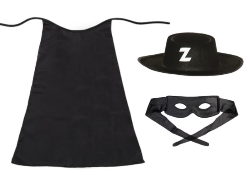 ZESTAW ZORRO CZARNY PELERYNA 75cm 3el