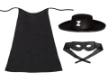 ZESTAW ZORRO CZARNY PELERYNA 90cm 3el
