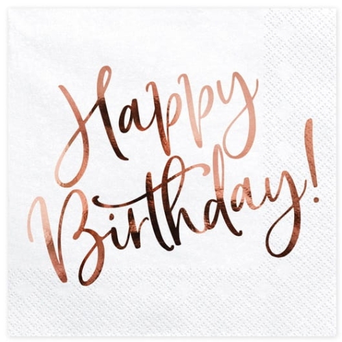 SERWETKI HAPPY BIRTHDAY BIAŁO-RÓŻOWE 20szt
