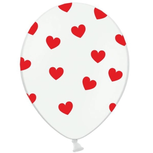 BALON BIAŁY SERCA CZERWONE 30cm 1szt