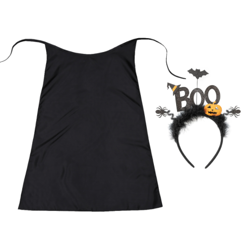 ZESTAW HALLOWEEN BOO CZARNY PELERYNA 90cm 2el