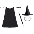 ZESTAW HARRY POTTER CZARNY PELERYNA 55cm 4el