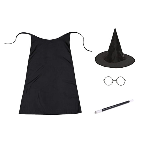 ZESTAW HARRY POTTER CZARNY PELERYNA 90cm 4el