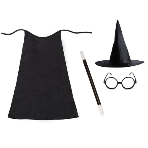 ZESTAW HARRY POTTER CZARNY PELERYNA 90cm 4el