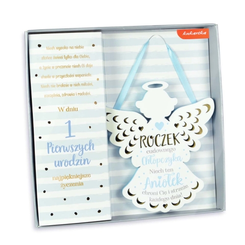 ZAWIESZKA ANIOŁ ROCZEK BIAŁO-BŁĘKITNA 14cm