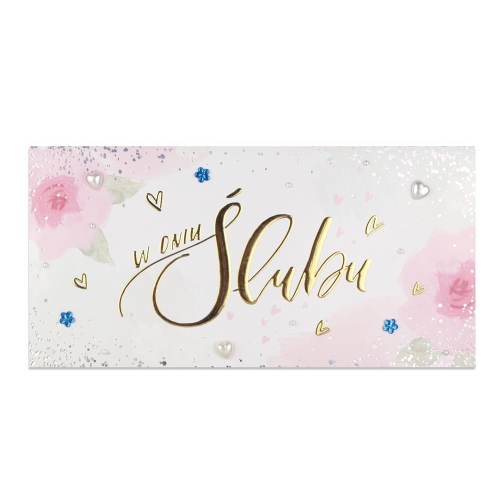 KARTKA ŚLUBNA Z ETUI W DNIU ŚLUBU KWIATY 23x11cm