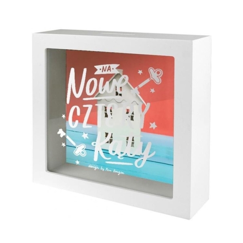 SKARBONKA NA NOWE CZTERY KĄTY BIAŁA 18x18cm
