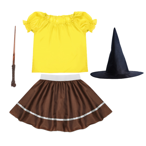 ZESTAW HUFFLEPUFF ŻÓŁTO-BRĄZOWY 116-128 4el