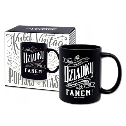 KUBEK DZIADKU JESTEM TWOIM FANEM CZARNY 350ml
