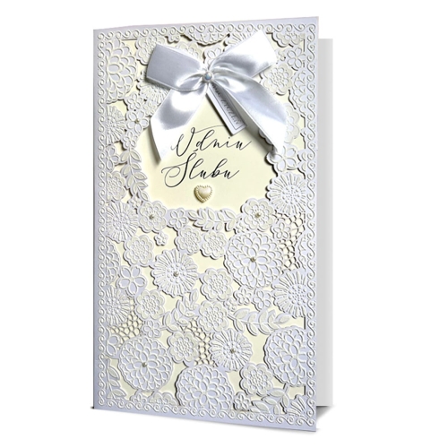 KARTKA ŚLUBNA W DNIU ŚLUBU KWIATY BIAŁA 30x17cm