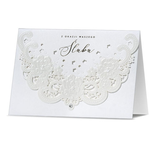 KARTKA ŚLUBNA Z OKAZJI ŚLUBU ORNAMENT BIAŁA 19x14cm