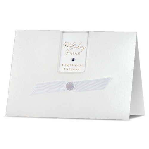 KARTKA ŚLUBNA MŁODEJ PARZE WSTĄŻKA MINIMALISTYCZNA BIAŁA 19x13cm