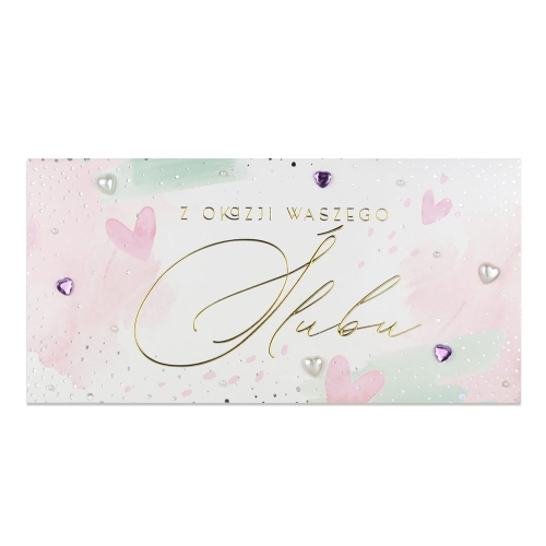 KARTKA Z ETUI ŚLUB Z OKAZJI WASZEGO ŚLUBU PASTELOWA 23x11cm