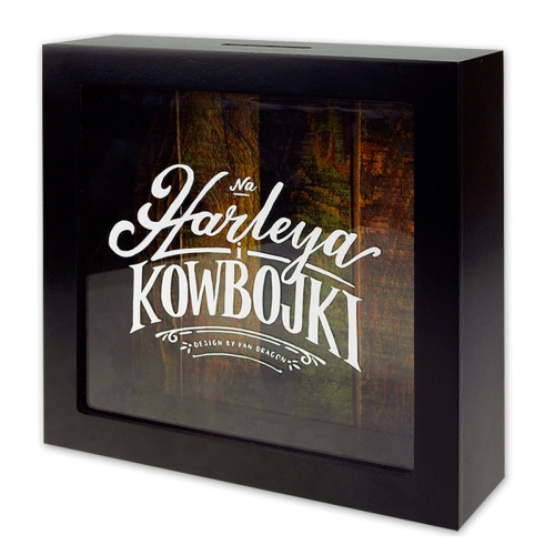 SKARBONKA NA HARLEYA I KOWBOJKI CZARNA 18x18cm