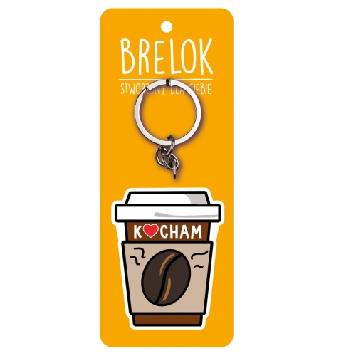 BRELOK KUBEK Z KAWĄ KOCHAM KAWĘ BRĄZOWY