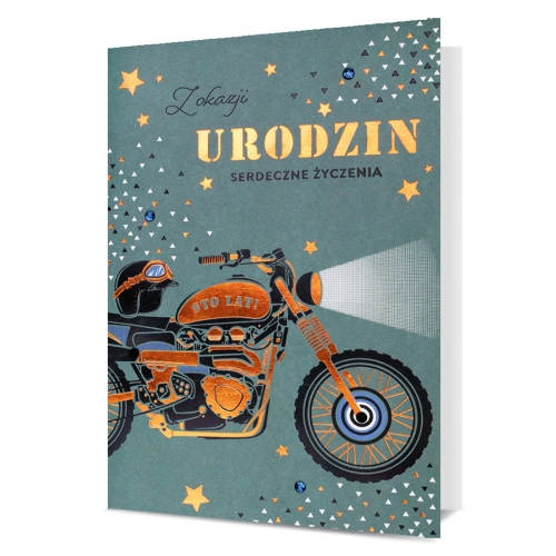KARTKA URODZINOWA MOTOR CIEMNOZIELONA 19x13cm