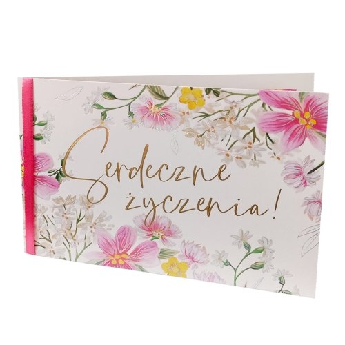 KARTKA SERDECZNE ŻYCZENIA KWIATY 19x13cm