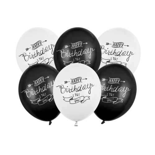 BALON PARTY DECO STRONG PASTEL HAPPY BIRTHDAY TO YOU BIAŁY CZARNY 30cm 1szt