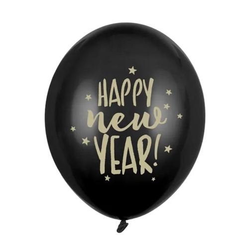 BALON PARTY DECO STRONG PASTEL HAPPY NEW YEAR CZARNY 30cm 1szt