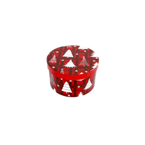 PUDEŁKO PREZENTOWE CHOINKI OKRĄGŁE CZERWONE 15x8,5cm