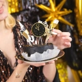KARTECZKI NA PIKU TOPPER HAPPY NEW YEAR CZARNO-ZŁOTE 6szt