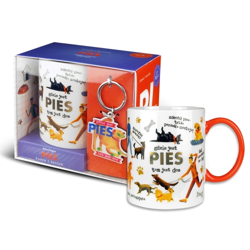 KUBEK Z BRELOKIEM GDZIE JEST PIES TAM JEST DOM BIAŁY 330ml