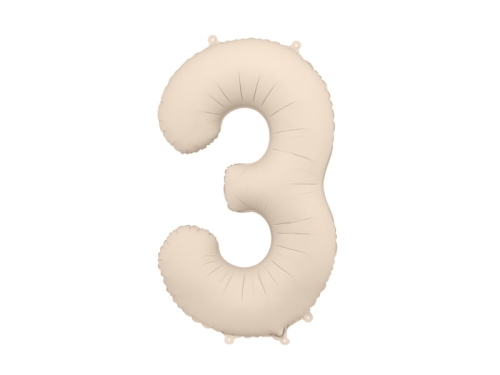 BALON PARTY DECO CYFRA 3 JASNOBEŻOWY 34'' 86cm
