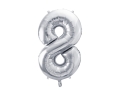 BALON PARTY DECO CYFRA 8 SREBRNY 28'' 72cm