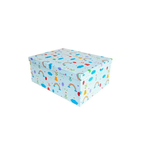 PUDEŁKO PREZENTOWE TĘCZA CHMURKI BŁĘKITNE 19x13x7,5cm