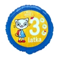 BALON GODAN 3 URODZINY KICIA KOCIA ŻÓŁTO-NIEBIESKI 18'' 46cm