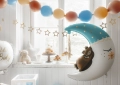 BALON PARTY DECO MIŚ NA KSIĘŻYCU BIAŁO-BŁĘKITNY 39'' 98cm