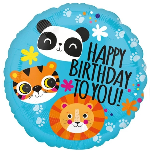 BALON ANAGRAM HAPPY BIRTHDAY TO YOU ZWIERZĄTKA BŁĘKITNY 17'' 43cm