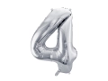 BALON CYFRA 4 SREBRNY 28'' 72cm
