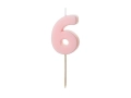 ŚWIECZKA CYFRA 6 PASTEL RÓŻOWA 5,5cm