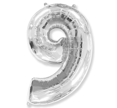 BALON CYFRA 9 SREBRNY 34'' 86cm
