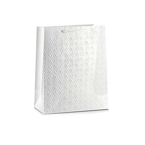 TOREBKA PREZENTOWA MUSZELKI TŁOCZONA BIAŁA 32x26cm